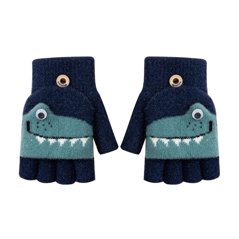 Осень и зима теплые и холодные варежки без пальцев с откидным верхом, мультяшный крокодил, мальчик, детский норковый велюр, перчатки для письма для учеников начальной школы