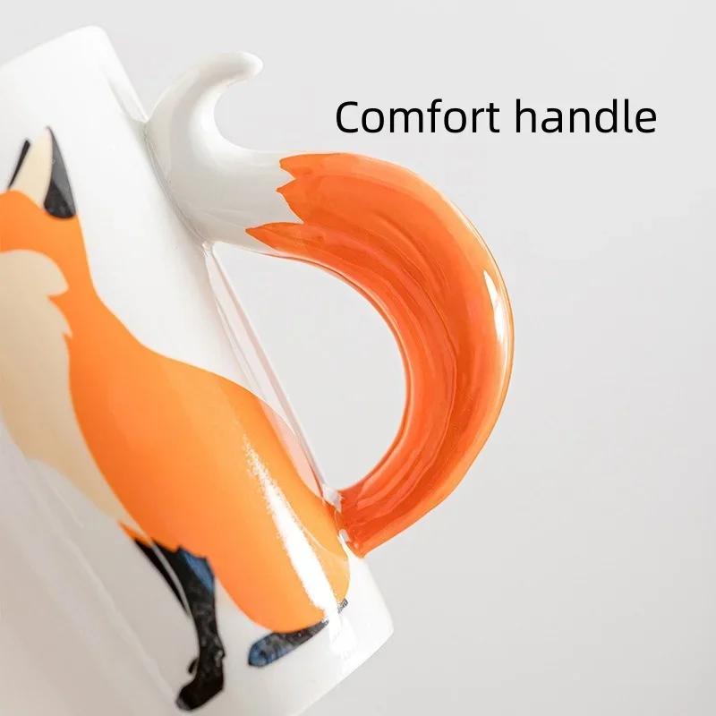 360ML Ceramic Fox Mug Creative Fox Tail Handle Water Cup Cartoon Animal Coffee Breakfast Milk Mug Home Office Water Cup Gift