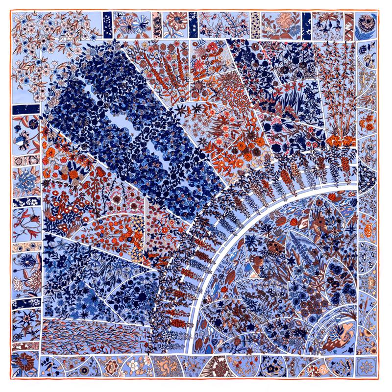 POBING Manual Hand Rolled Twill Silk Scarf Women Indian Feather Square Scarves Echarpes Foulards Femme Wrap Bandana Hijab 90CM