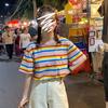 Летняя повседневная свободная футболка женская уличная одежда Harajuku Радужные полоски футболки с коротким рукавом для женщин Y2k Топы винтажная одежда