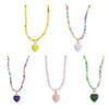 Colorful Beaded Necklaces Women Adjustable Heart Shapes Pendant Neckchains Bohemian Choker Colorful Accessory for Party
