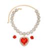 Exaggerated European and American Heart-Shaped Diamond Necklace and Earrings Set Red acrylic pendant dress accessory bridal jewelry