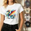 Vibrant Rainbow Dragon Art T-shirt Mythical Fantasy Creature Graphic Casual Tee