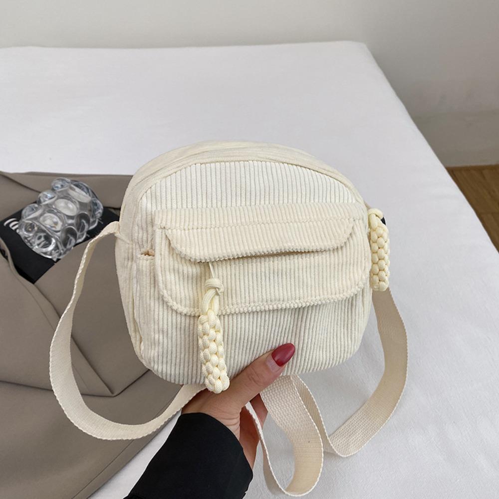 Large Capacity Corduroy Shoulder Bag Cott Cloth Handbag Solid Color Crossbody Bag Small Square Bag Korean Style Canvas Handbag