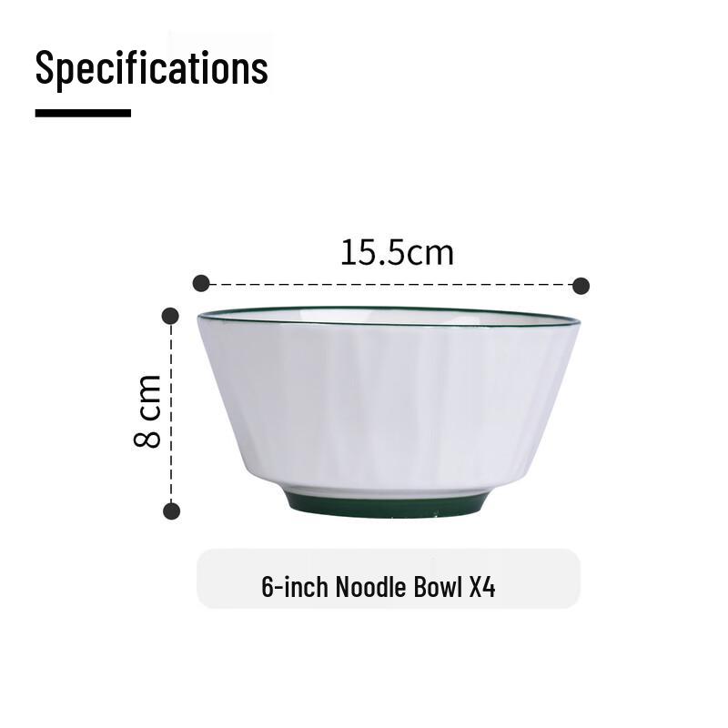 Jingdezhen Nordic Ceramic Noodle Bowls with Jade Green Rim