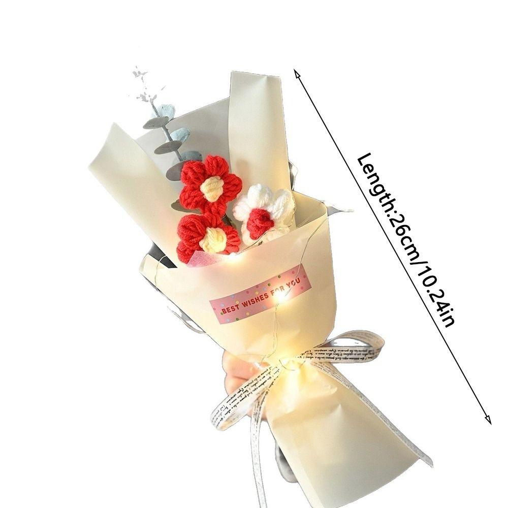 LED Lights Crochet Flowers Bouquet Knitted Artificial Daisy Bouquet Valentine'S Day
