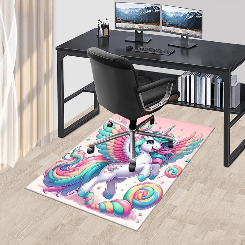 1pc Rainbow Unicorn Office Chair Mat - Anime Cartoon Design, Non-Slip Carpet for Home Decor, Suitable for All Seasons.H096
