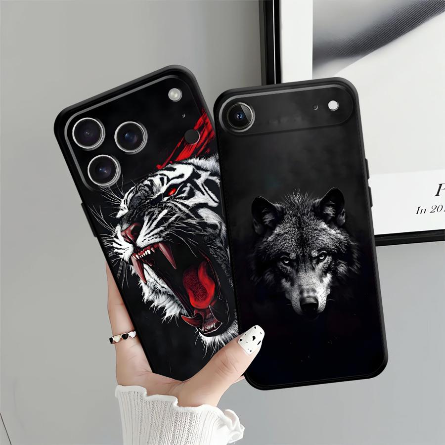 Чехол для телефона Funda для Apple iPhone 17 Pro Max 12 16 15 Pro 7 8 14 13 11 Air XR XS MAX Крутой мультяшный волк