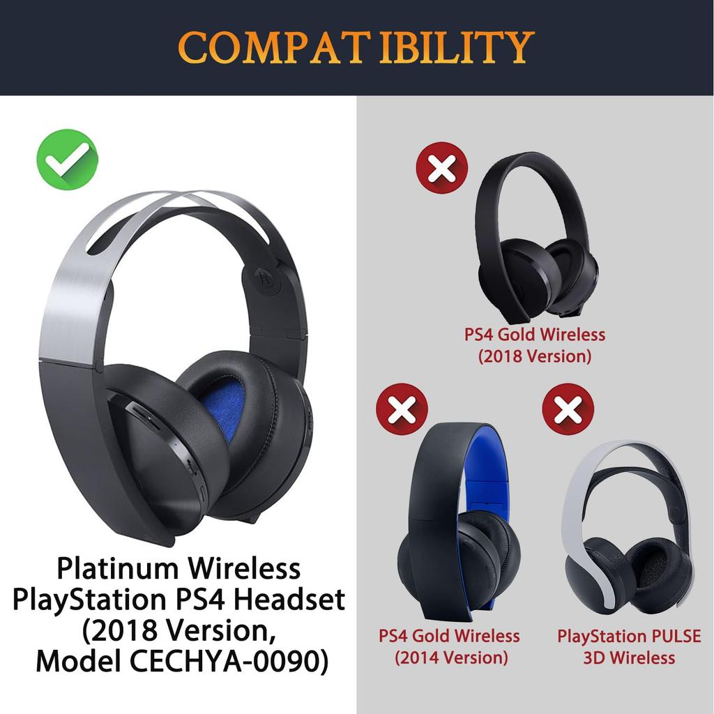 SOULWIT Replacement Ear Pads for Sony Platinum Wireless Playstation PS4 Premium Wireless Surround Headset (2018 Model CUHJ-15005) (Black)