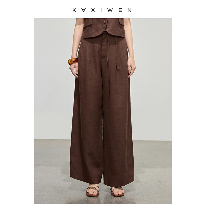 Temperament linen straight leg pants