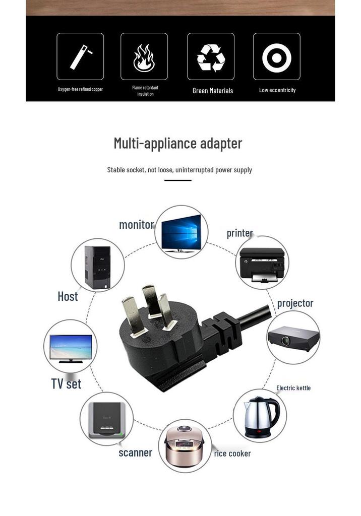 10A Plug with C19 Oxygen-Free Copper Core Insulated Flame-Retardant Power Cord for Monitors and Printers