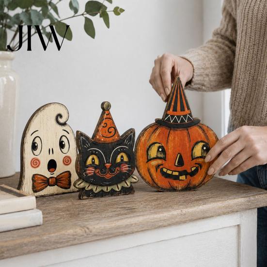 Small Ornaments for Counters Halloween Tiered Tray Decorations, Wooden Tabletop Ornaments, Vintage Centerpiece Party Table Decor Home