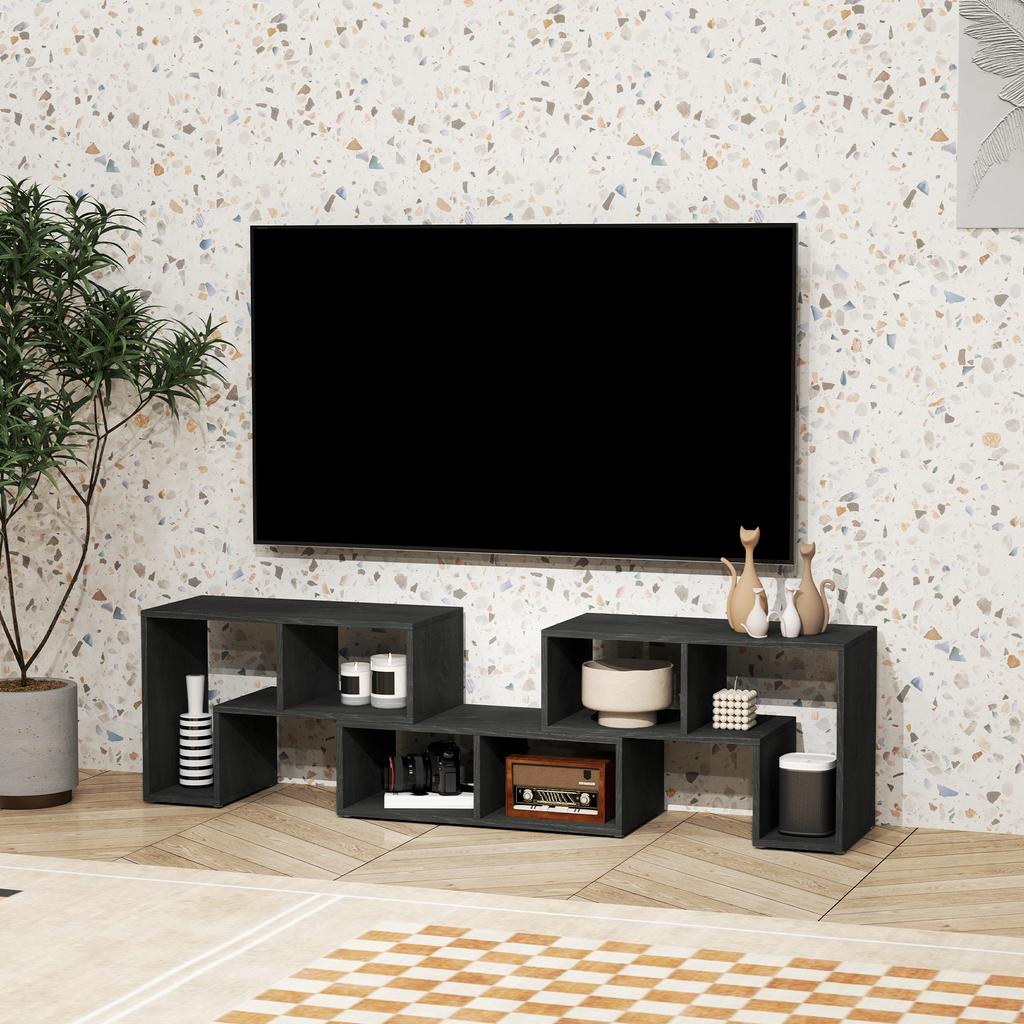 Three-Block Modular TV Stand - Black Wood-Effect