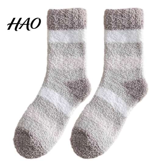 High Elasticity Cozy Socks Thickened Coral Fleece for Men, Thermal Striped Mid-calf Socks, Soft Plush Home Footwear Fuzzy Crew Winter, Cold