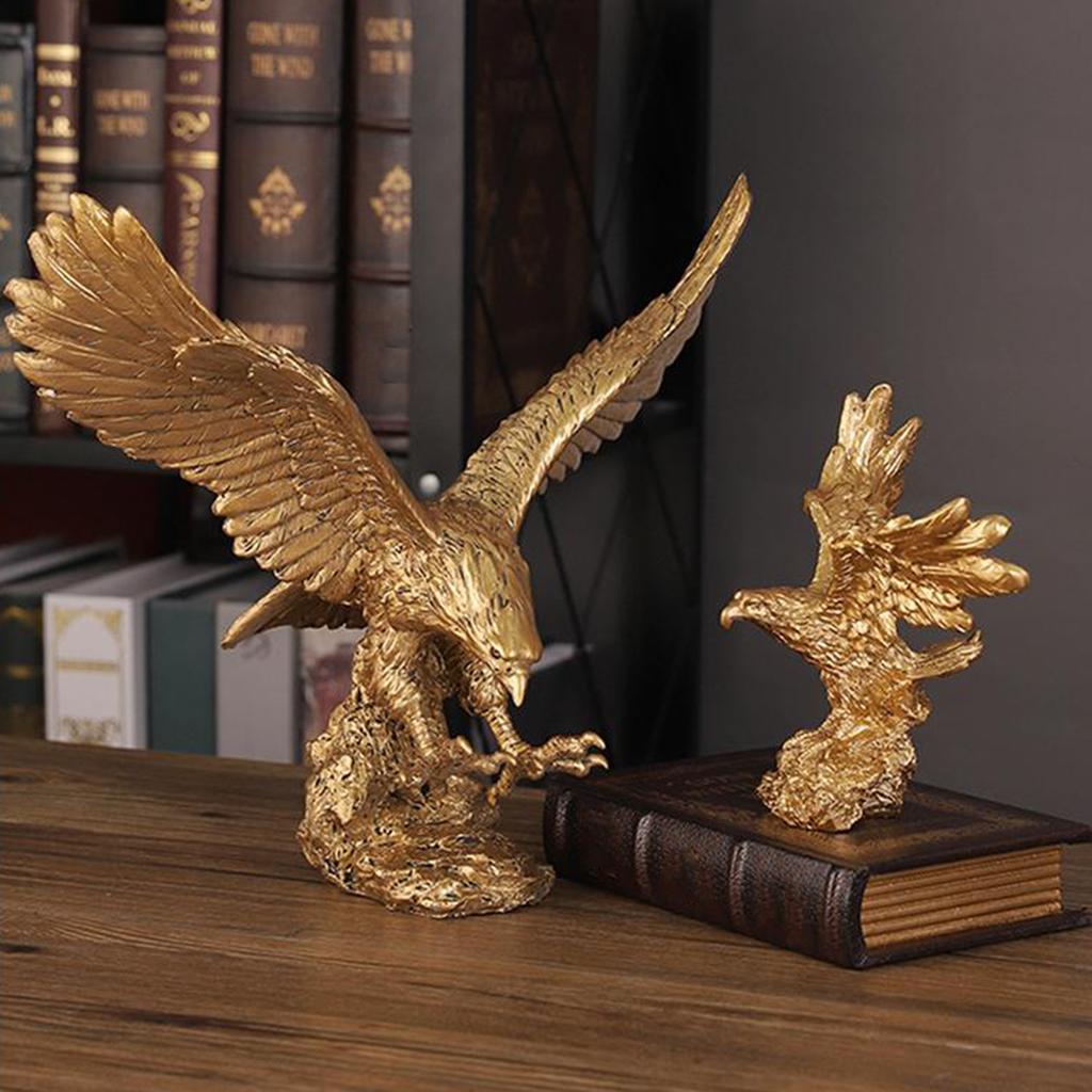 Смола Фигурка Орла Настольная Статуэтка Декор Скульптура Животного Декоративная Ручной Работы Золотого Цвета для Библиотек Ретро Скульптура Орла