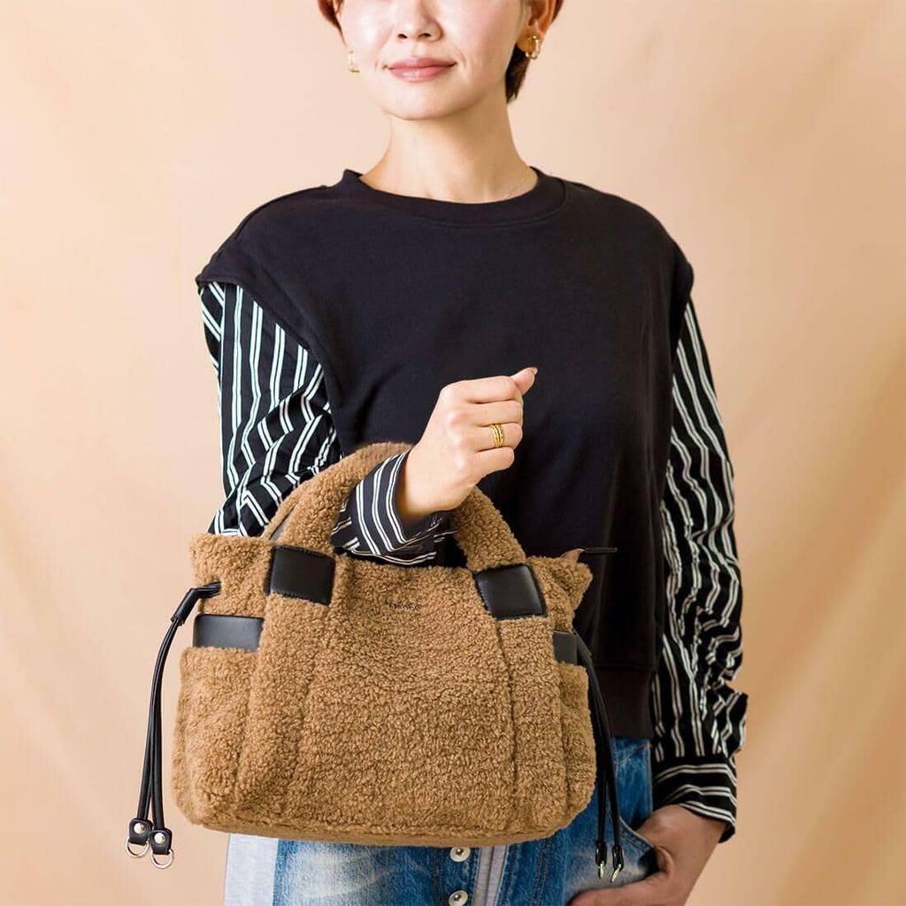 [Barcos] Yampi Light 2-Way HandbagShoulder Bag, Lightweight, Fluffy, Soft Goat Leather, Camel