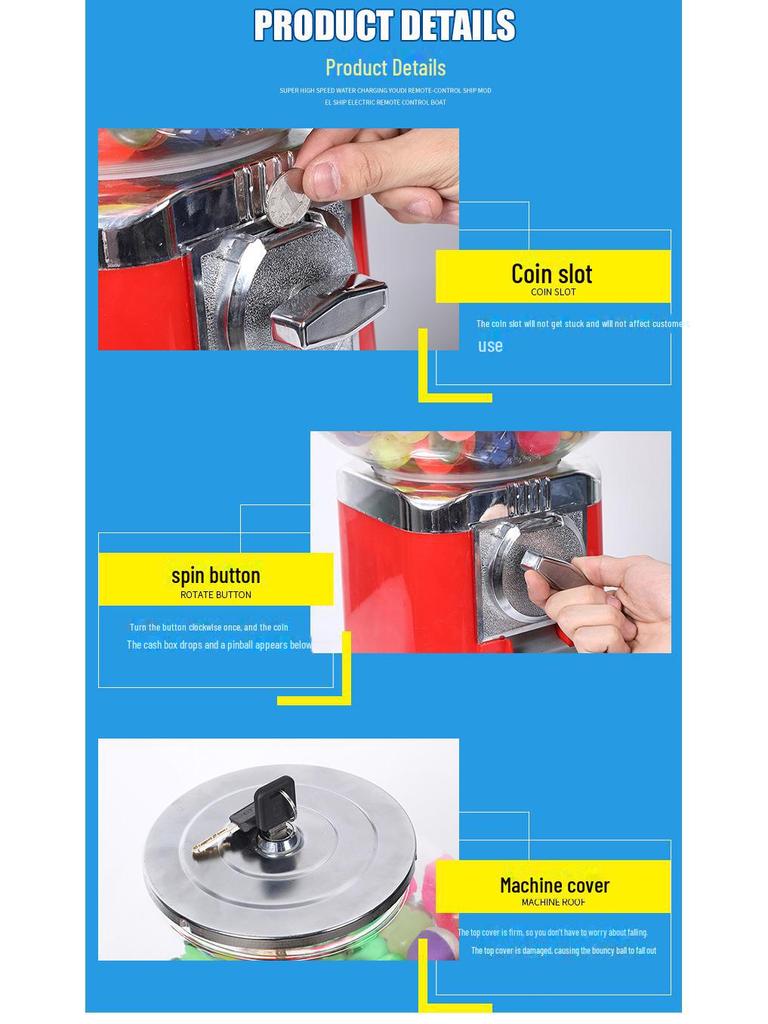 Commercial 1 Yuan Coin Operated Gashapon Machine for Tattoo Stickers - Ball-shaped Elastic Ball Dispenser