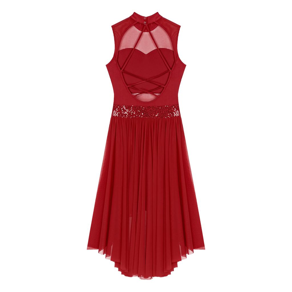 Женское современное лирическое танцевальное платье с блестками и открытой спиной, прозрачное сетчатое трико-пачка, балетные гимнастические платья макси, танцевальная одежда