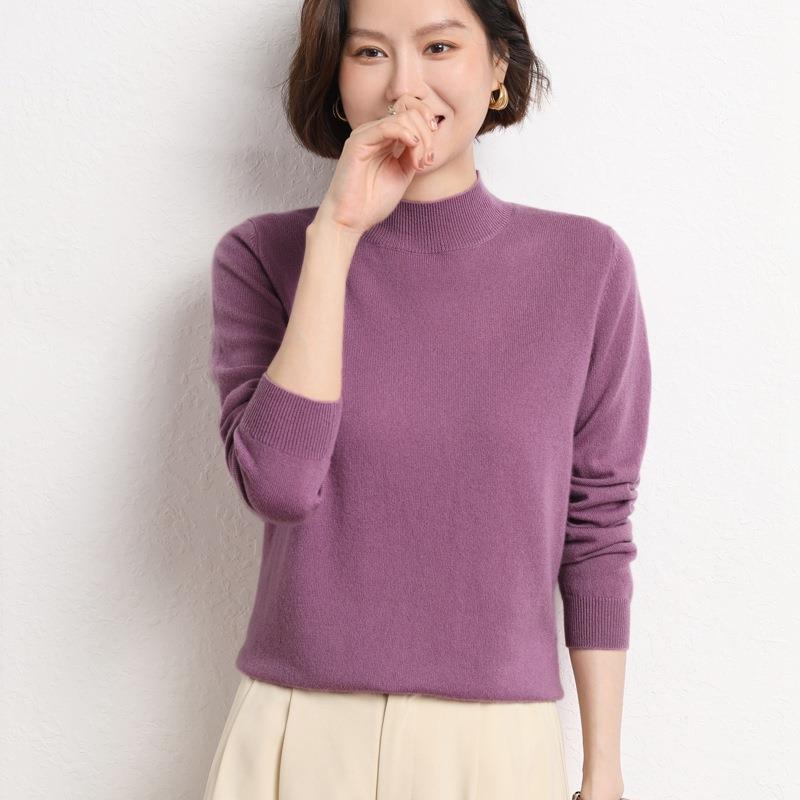 INDFS Women's Fashion Casual Fall Winter Solid Color Print Long Sleeve Half Turtleneck Sweaters