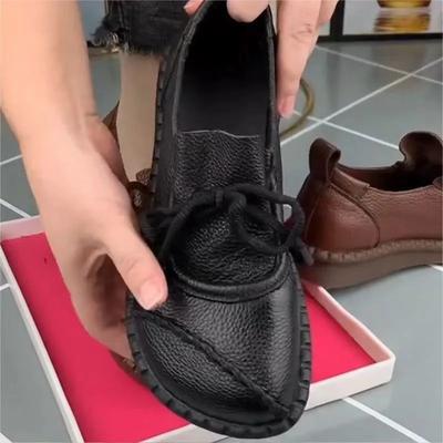 Женские туфли Весенние мягкие подошвы с круглым носком Плоские туфли Ретро этнический стиль Тонкие туфли Кожаные туфли для матерей