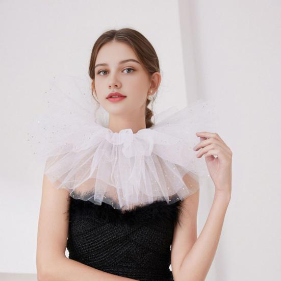Victorian Retro Mesh Neck Ruff Collar Glitter Layered Ruffle Fake