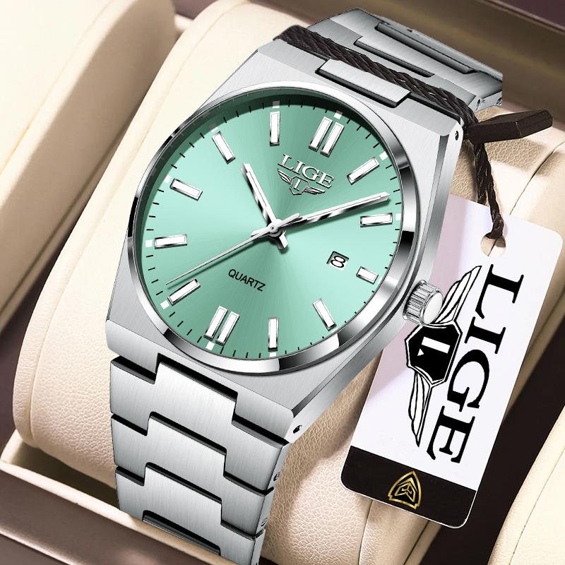 LIGE Fashion Quartz Watch Luxury Stainless Steel Band Business Watches for Men Auto Date Waterproof Luminous Casual Sports Clock