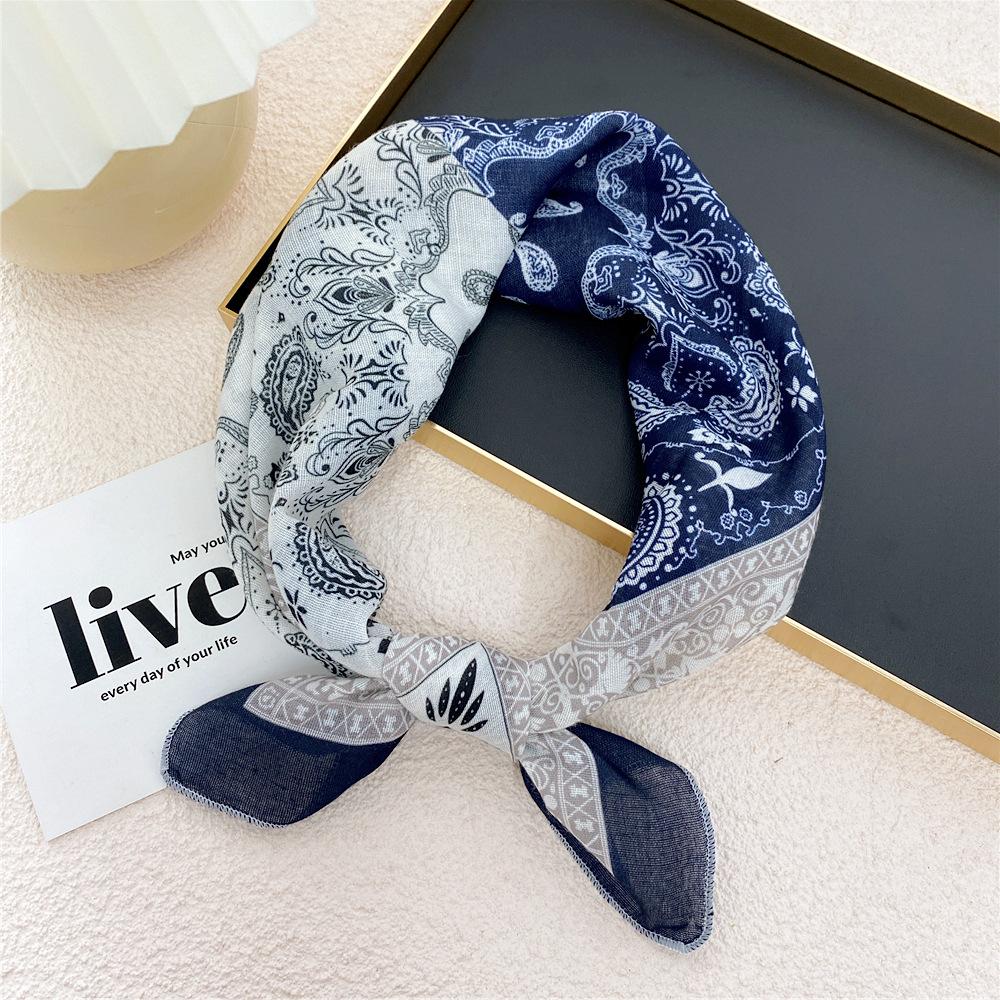 Cotton And Linen Small Square Scarf Silk Scarf Women'S Spring And Autumn New Style Artistic And Versatile Fashionable Temperament Headband Scarf