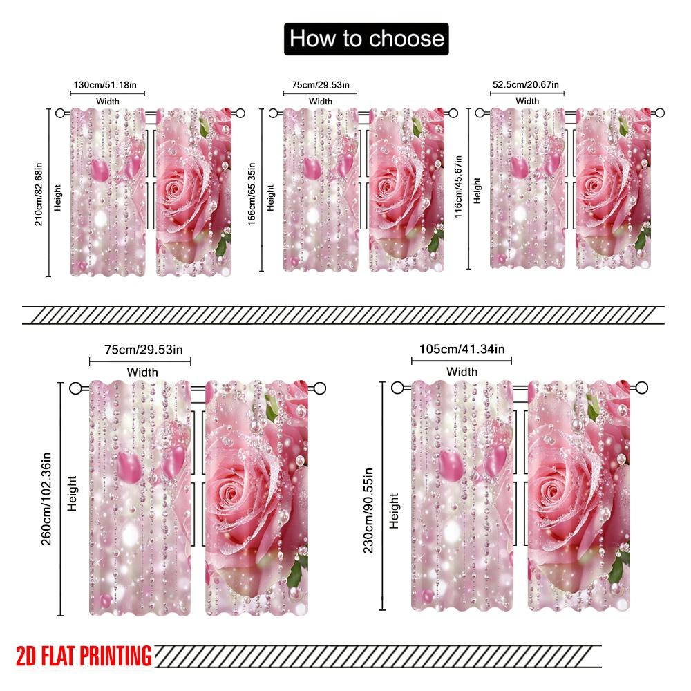 2pcs,2D Plane Printing Curtains&Window Treatment Crystal Roseburst Polyester Easy Install (without Rod) Home Decor Perfect for