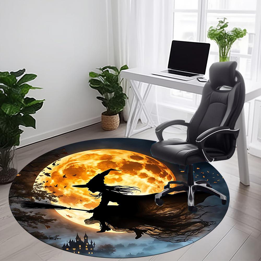 1PCMoon Witch Office Round Area Rug, Mat Suitable For Office, Under Office Chairs Bedroom Living Room Home Decor, Room Deco