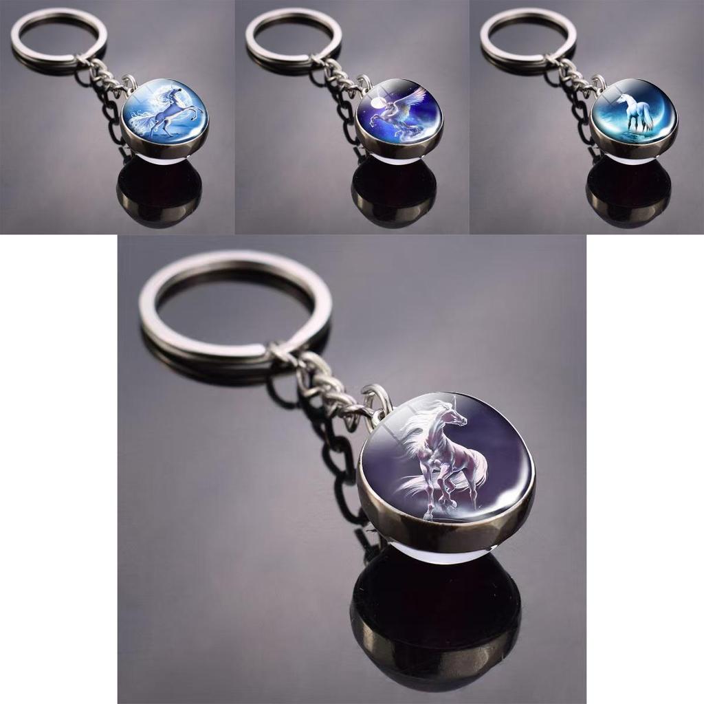 Ожерелье с подвеской-единорогом и круглым стеклянным шармом из цинкового сплава для элегантных украшений