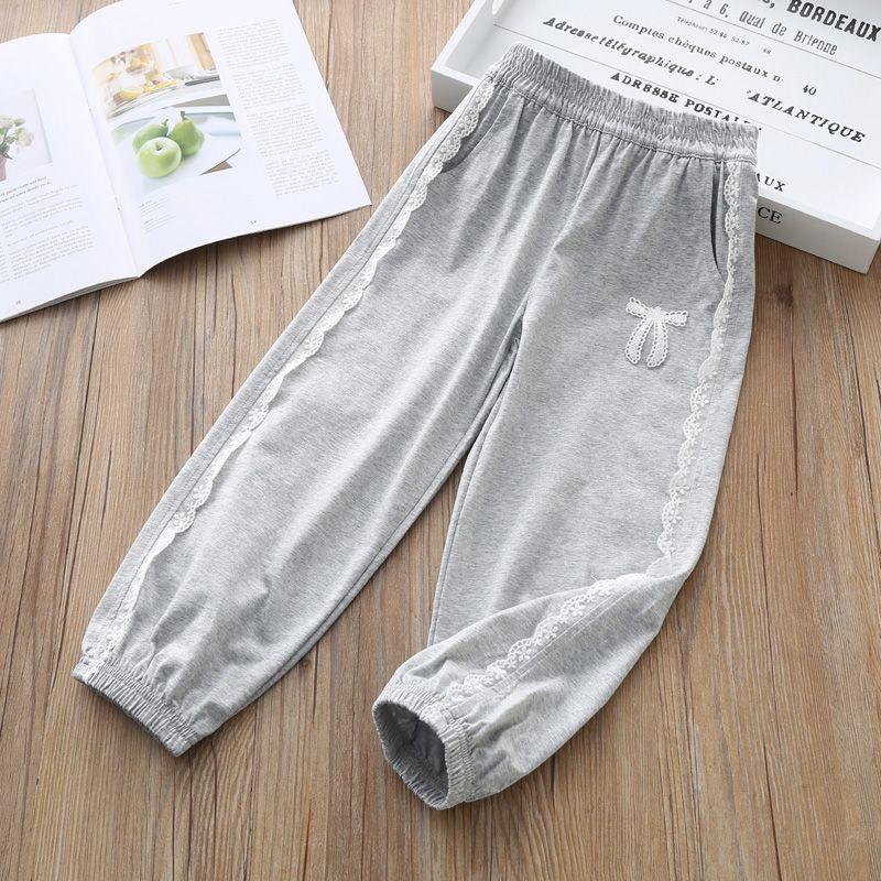Летние тонкие брюки для девочек, детские повседневные брюки с кружевом, свободные и дышащие спортивные брюки для маленьких девочек
