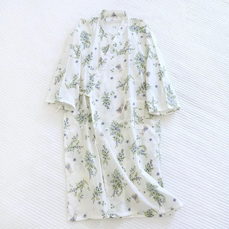 Женский хлопковый халат-кимоно, свободная домашняя одежда, пижамы, халаты для женщин, разноцветный кардиган с принтом, одежда для сна, женский халат