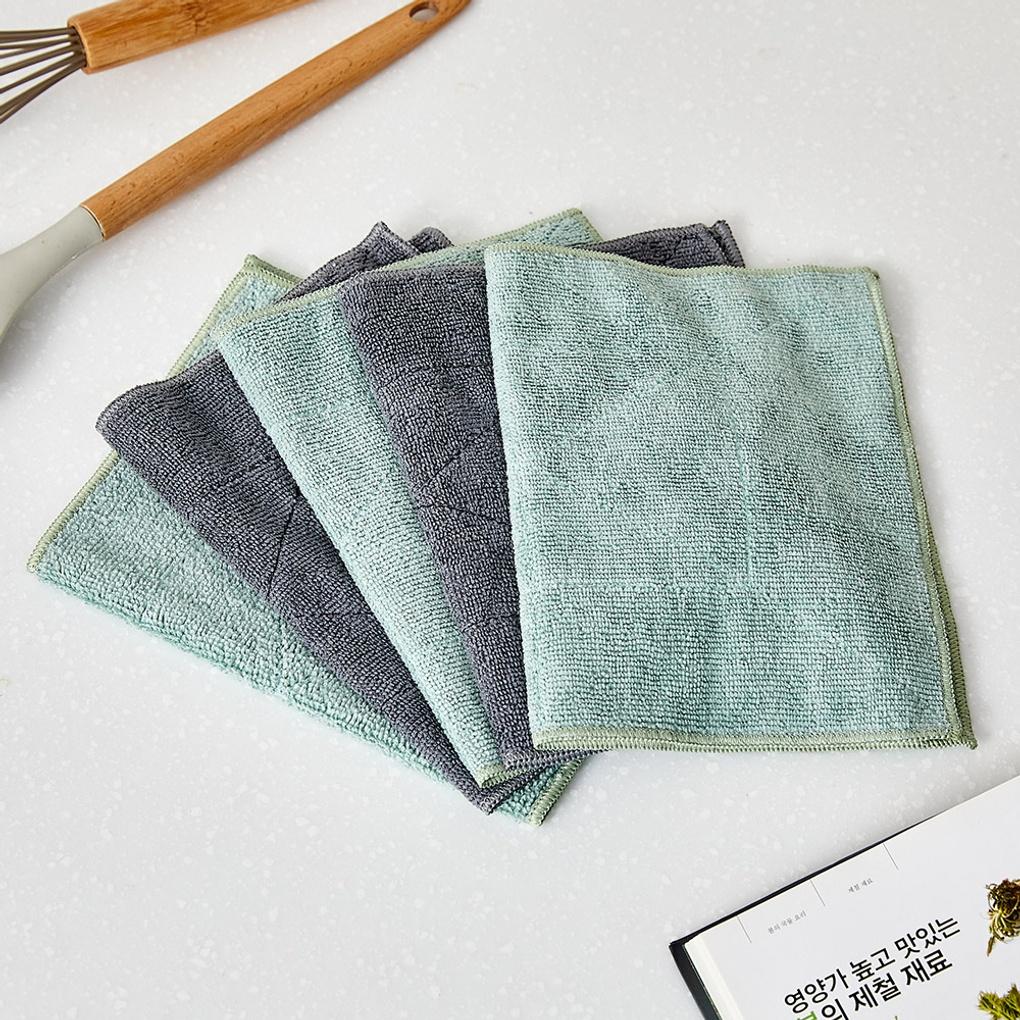 WOW Water-absorbent Colored Microfiber Antibacterial Towel Set 5P - Green_CL0923001