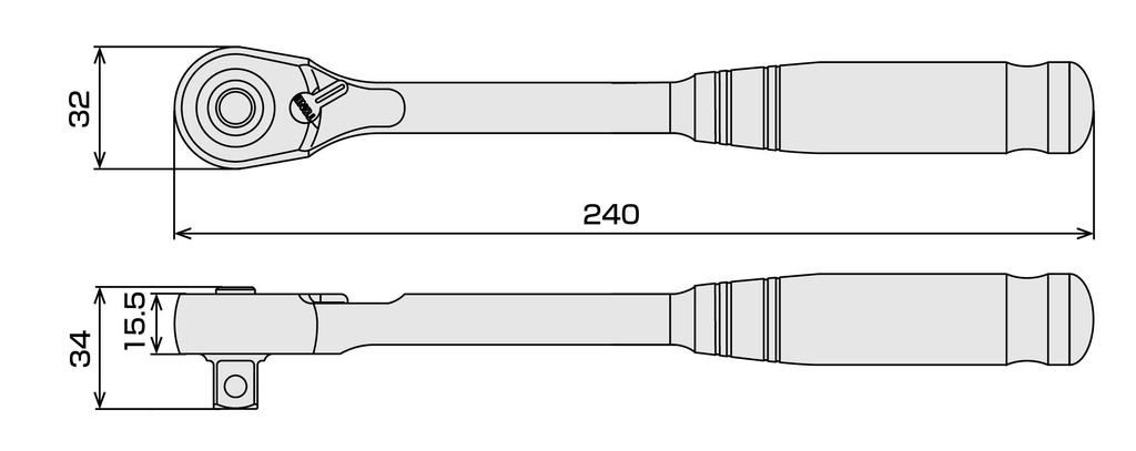 TONE Ratchet Handle RH4HW Drive Angle (Hollow/Hold Type) 12.7mm (1/2")