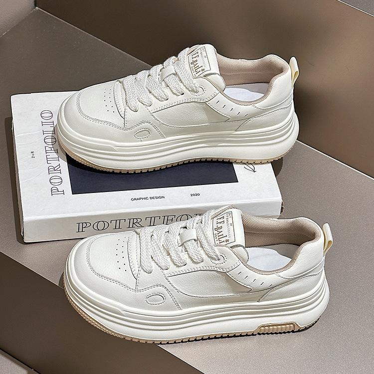 Толстоподошвенные бархатистые кожаные маленькие белые туфли для женского повседневного универсального увеличения роста, туфли-маффины из коровьей кожи для женщин