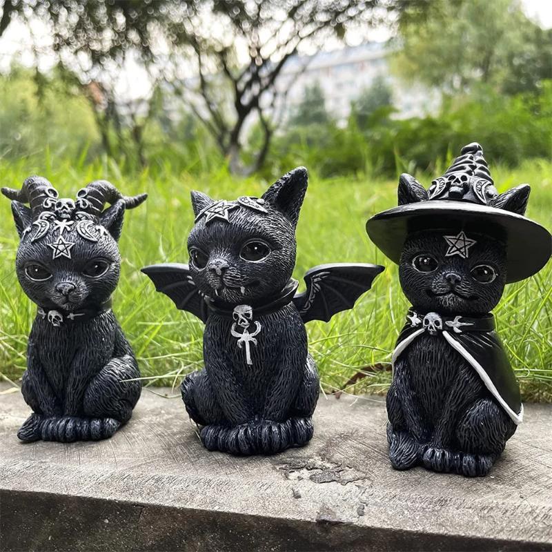1 шт. Ручная роспись Статуэтка Черного Кота - Загадочная Милая Фигурка Кошки-Ведьмы Хэллоуинское Настольное Украшение Декор Ведьм