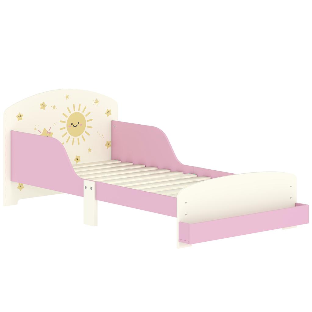 Toddler Bed with Storage, Guardrails, Sun Design, for Ages 3-8 Years, Fits 140 x 70cm Mattress,