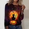 Women Autumn Tops Loose Cat Print Causal Long Sleeve T-shirt Top Blouse