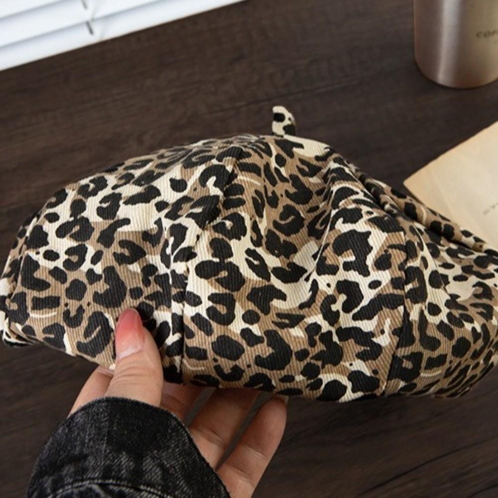 Классическая восьмиугольная кепка Y2K шляпа художника ретро леопардовый берет уличная одежда