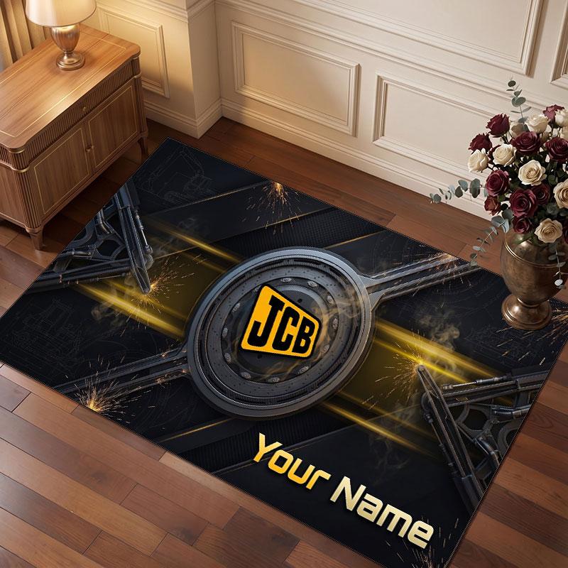 JCB Personalized Crystal Velvet Carpet, Customized Name Text Soft Anti‑Slip Rug for Living Room Bedroom