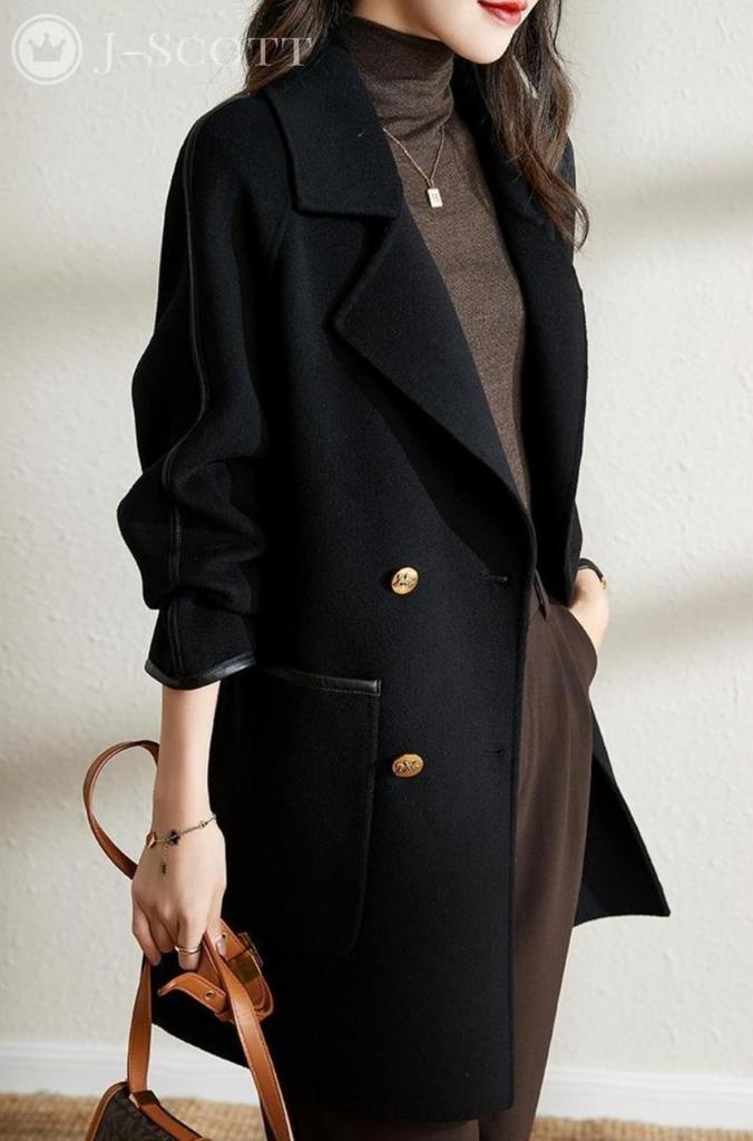 J-Scott Chesterfield Coat with Piping, Quilted Lining, Gold Buttons, Double-Breasted Cardigan, Black Collar, JS153-BK-2XL