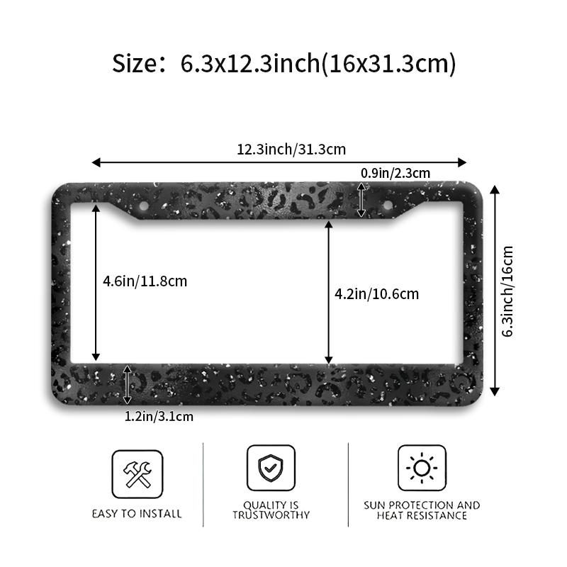 Black Leopard Print Glitter Car License Plate Frame Sparkly Bling Trendy Stylish Tag Holder Novelty Gift Rustproof Easy Install License Plate Covers