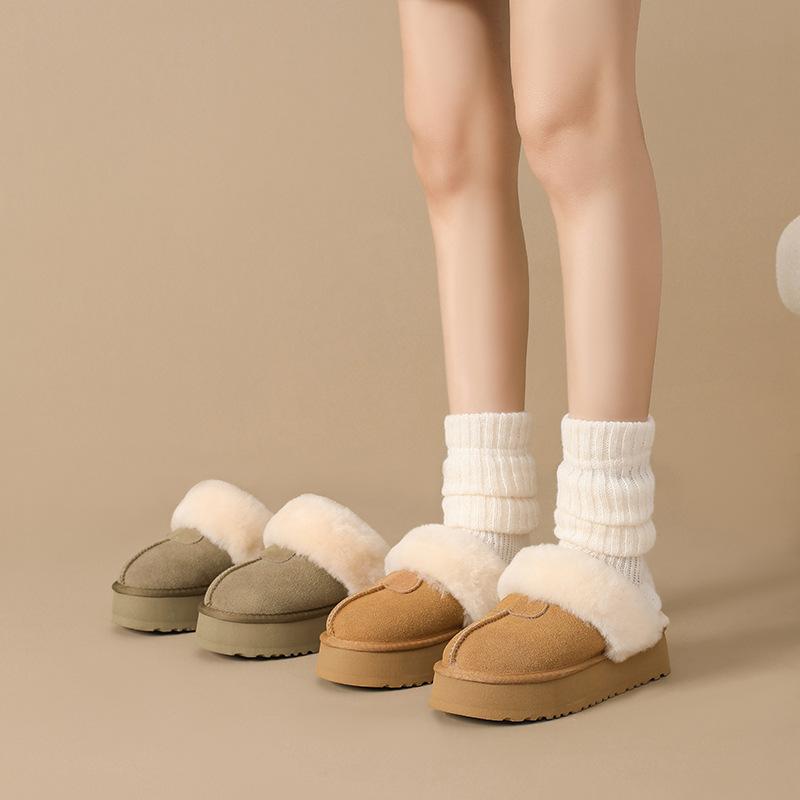 Флисовые полутапочки на толстой подошве, пушистые, женские, зимние 2024, флисовые, утолщенные, зимние сапоги, кожаные, теплые, из хлопка