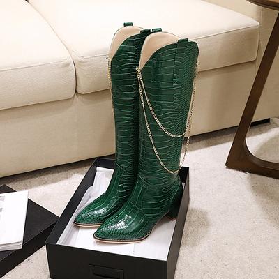 Женские ботильоны на высоком каблуке, сексуальный европейский и американский стиль, с крокодиловым узором, на толстом каблуке, с острым носком, большого размера, средней высоты