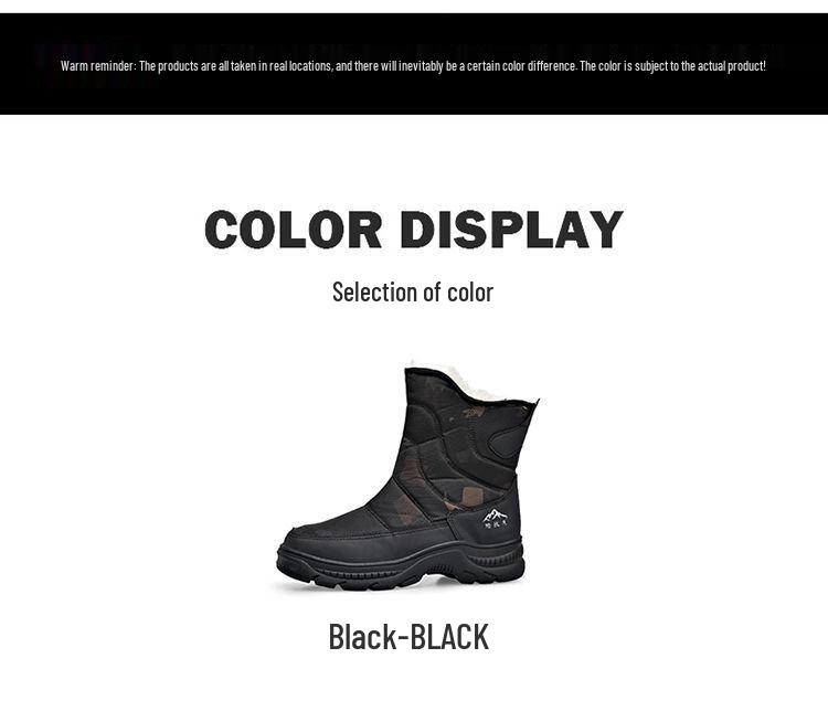 Мужские черные высокие зимние сноубутсы - Утепленные, Нескользящие, Теплый хлопок, На молнии