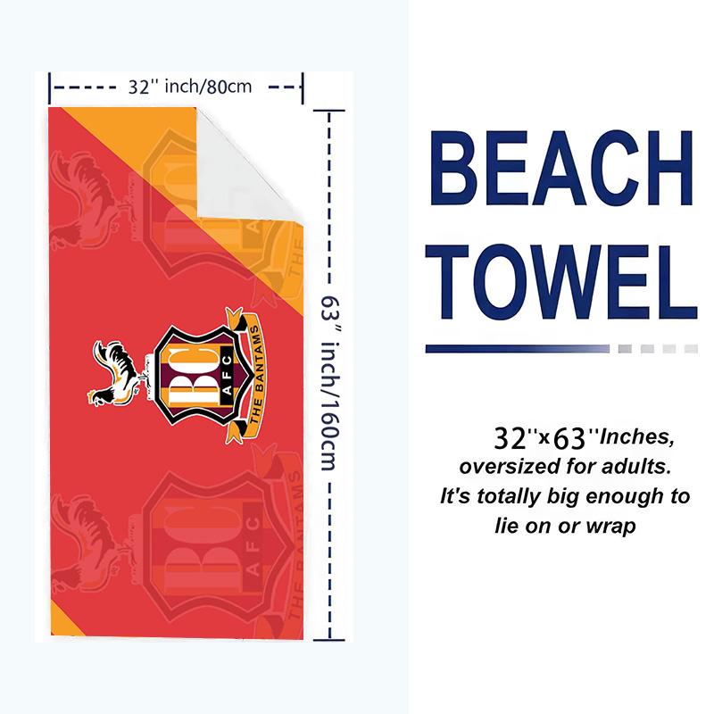 Bradford City FC Print Beach Towel, Large Soft Quick Dry Towel for Beach Camping Swimming