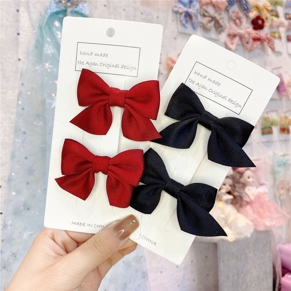 2Pcs Cute Little Girl Solid Color Bowknot Barrettes Baby Hairpins Kids Hair Clips Bow Headgear