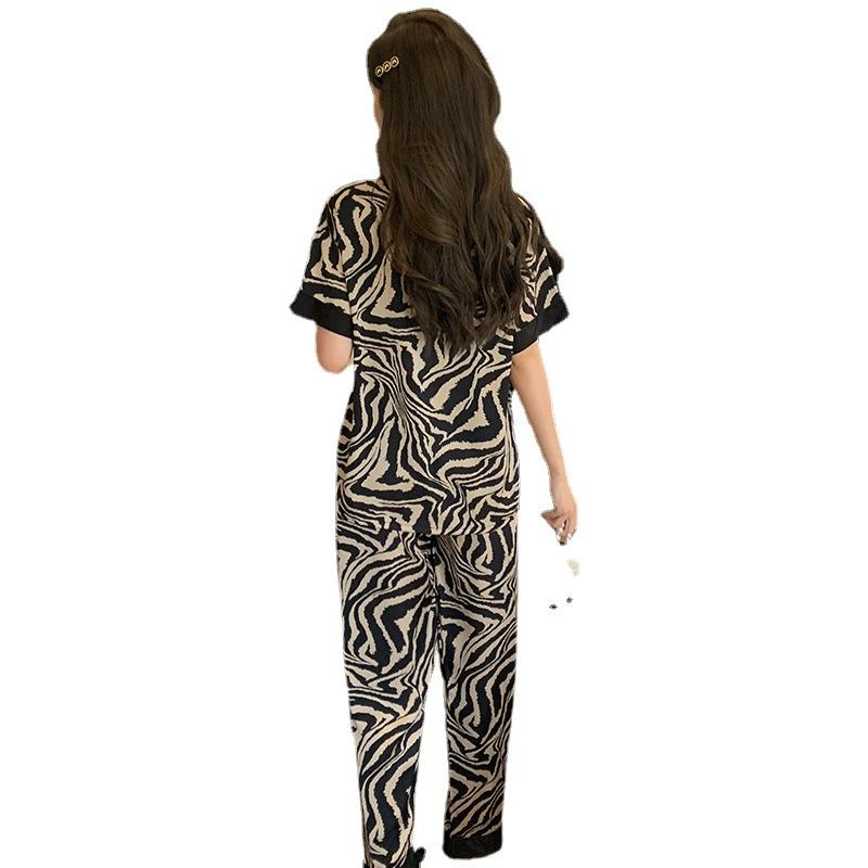 Женская летняя домашняя одежда из зебровой ткани Ice Silk, комплект из 3 предметов с короткими рукавами, женская домашняя одежда высокого класса на весну и осень