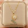 Luxury Shiny Stainless Steel 18k Gold Zircon Heart Butterfly Pendant Necklace Women Boutique Pearl Flower Leaf Necklace for Gift