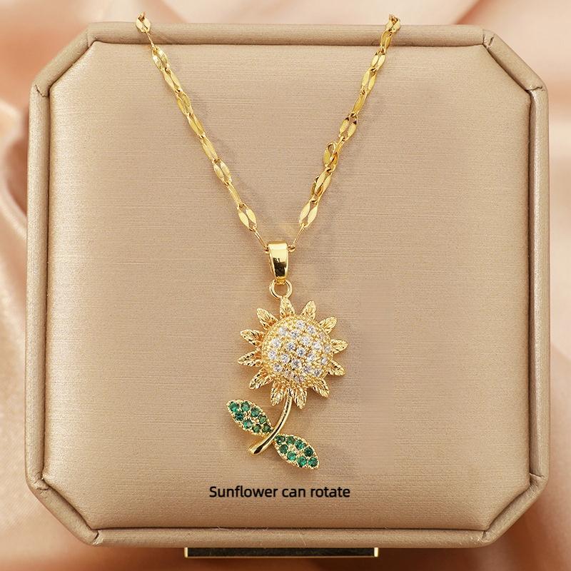 Luxury Shiny Stainless Steel 18k Gold Zircon Heart Butterfly Pendant Necklace Women Boutique Pearl Flower Leaf Necklace for Gift